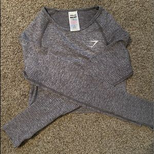 Gymshark, light grey long sleeve cropped shirt, size m